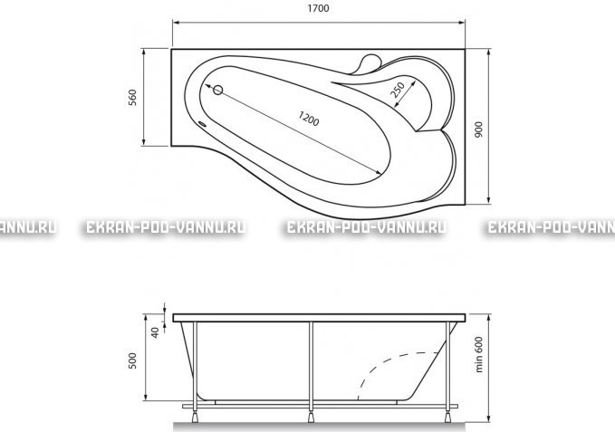 Акриловая ванна Relisan Isabella 170x90x60 – купить по цене 24130 руб. в интернет-магазине в городе Самара картинка 4