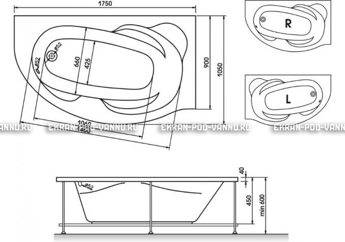 Акриловая ванна Relisan Liliya 175x90 – купить по цене 24570 руб. в интернет-магазине в городе Самара картинка 3