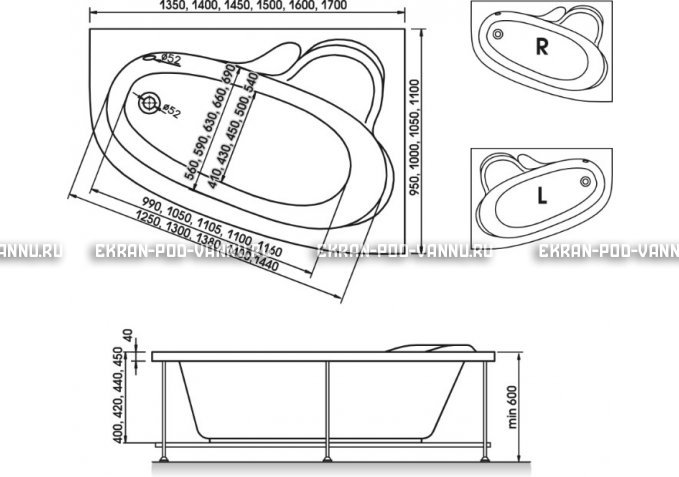 Акриловая ванна Relisan Ariadna 160x105 – купить по цене 24950 руб. в интернет-магазине в городе Самара картинка 3