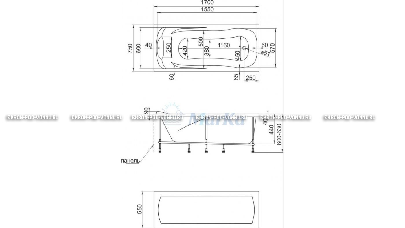 Акриловая ванна 1MarKa Calypso 170x75 – купить по цене 13950 руб. в интернет-магазине в городе Самара картинка 22