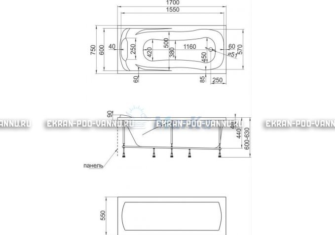 Акриловая ванна 1MarKa Calypso 170x75 – купить по цене 13950 руб. в интернет-магазине в городе Самара картинка 7