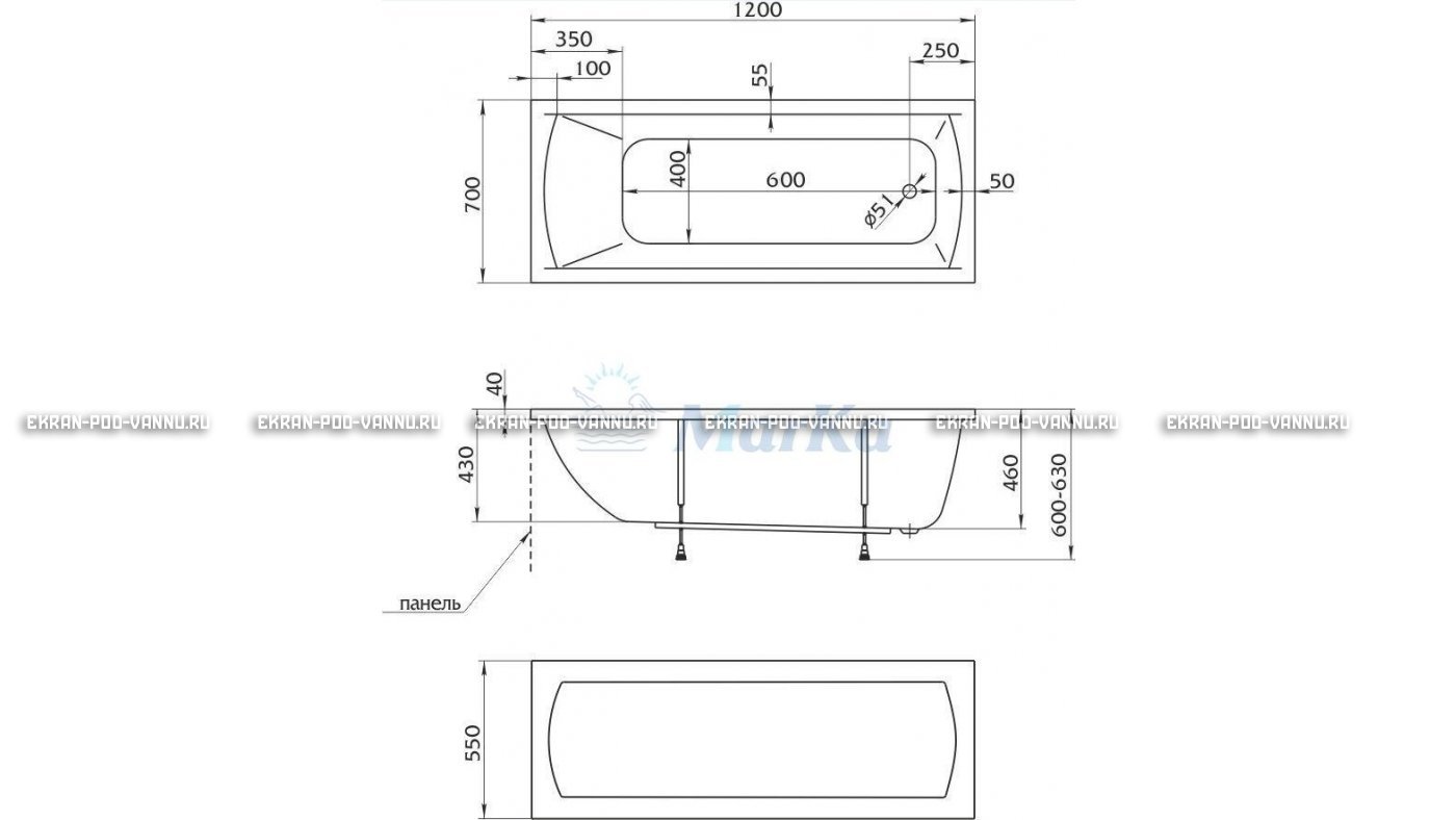 Акриловая ванна 1MarKa Modern 120x70 – купить по цене 7600 руб. в интернет-магазине в городе Самара картинка 13