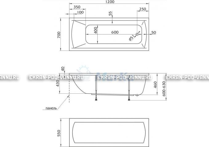 Акриловая ванна 1MarKa Modern 120x70 – купить по цене 7600 руб. в интернет-магазине в городе Самара картинка 4
