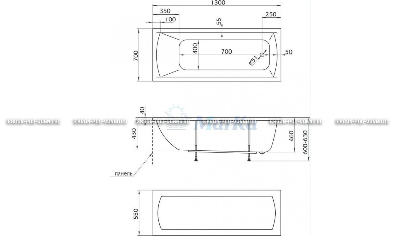 Акриловая ванна 1MarKa Modern 130x70 – купить по цене 8620 руб. в интернет-магазине в городе Самара картинка 16