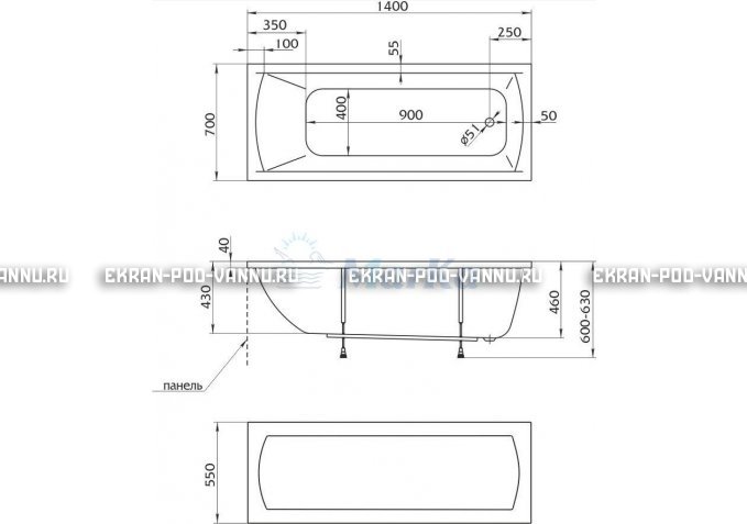 Акриловая ванна 1MarKa Modern 140x70 – купить по цене 8910 руб. в интернет-магазине в городе Самара картинка 5