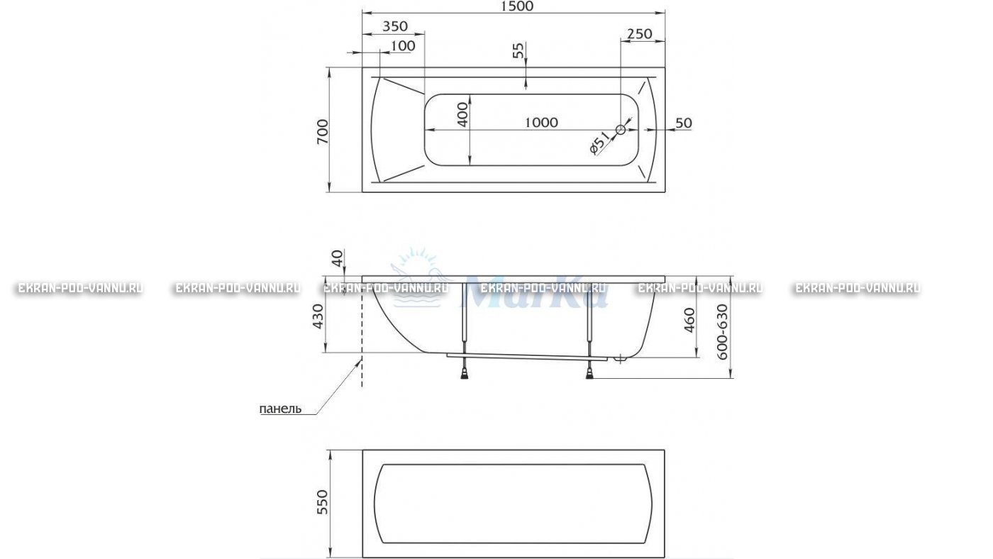 Акриловая ванна 1MarKa Modern 150x70 – купить по цене 9210 руб. в интернет-магазине в городе Самара картинка 13