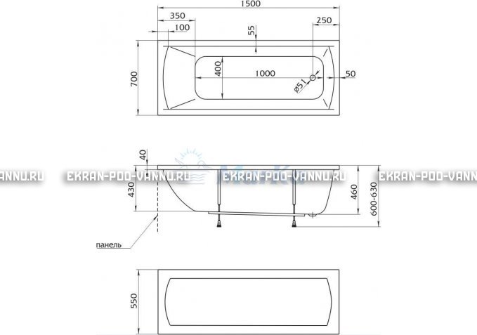 Акриловая ванна 1MarKa Modern 150x70 – купить по цене 9210 руб. в интернет-магазине в городе Самара картинка 4