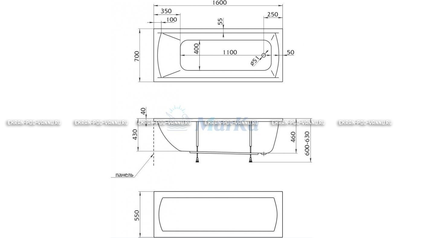 Акриловая ванна 1MarKa Modern 160x70 – купить по цене 9410 руб. в интернет-магазине в городе Самара картинка 16
