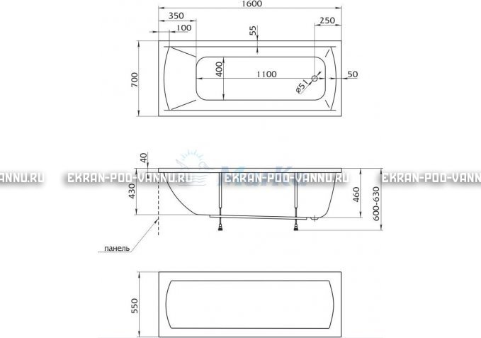Акриловая ванна 1MarKa Modern 160x70 – купить по цене 9410 руб. в интернет-магазине в городе Самара картинка 5