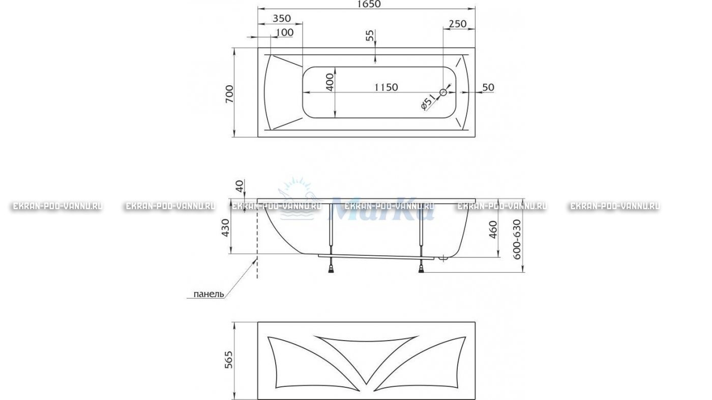 Акриловая ванна 1MarKa Modern 165x70 – купить по цене 9810 руб. в интернет-магазине в городе Самара картинка 16