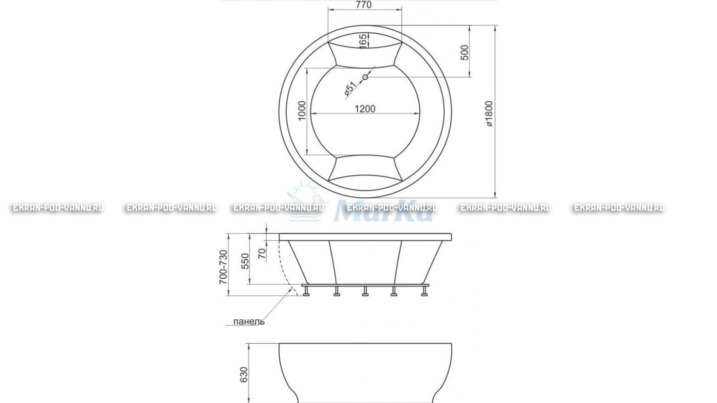 Акриловая ванна 1MarKa Omega 180x180  – купить по цене 42450 руб. в интернет-магазине в городе Самара картинка 13