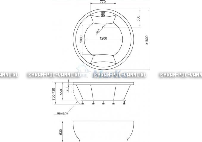 Акриловая ванна 1MarKa Omega 180x180  – купить по цене 42450 руб. в интернет-магазине в городе Самара картинка 4