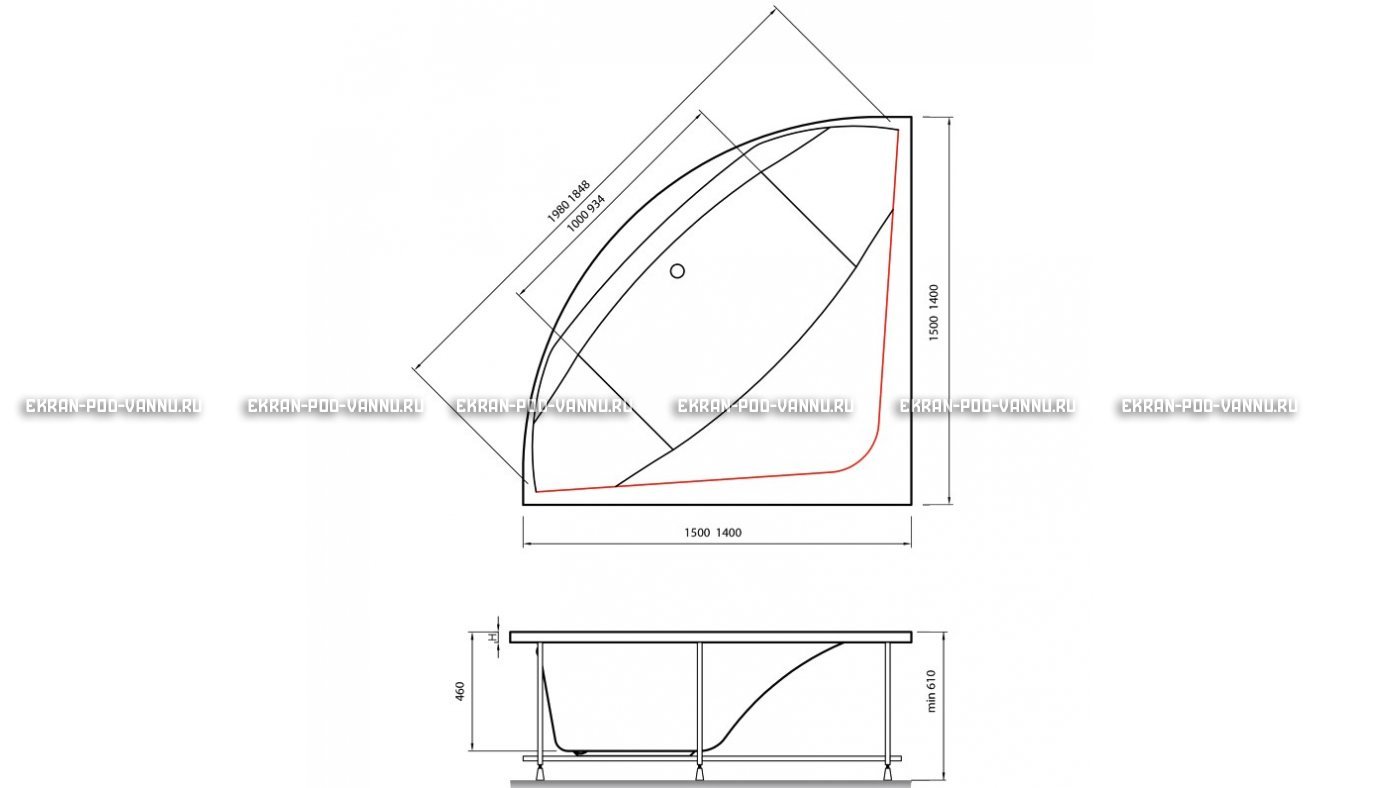 Акриловая ванна Vayer Boomerang 150x150 – купить по цене 59550 руб. в интернет-магазине в городе Самара картинка 15