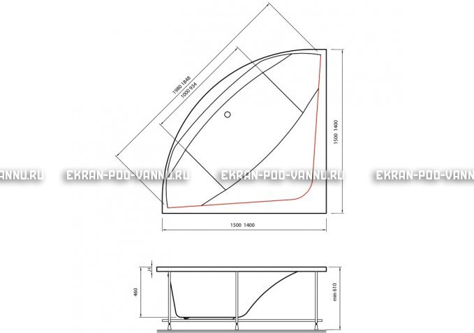 Акриловая ванна Vayer Boomerang 150x150 – купить по цене 59550 руб. в интернет-магазине в городе Самара картинка 4