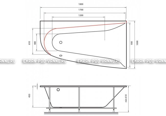 Акриловая ванна Vayer Boomerang 180x100 – купить по цене 53030 руб. в интернет-магазине в городе Самара картинка 2