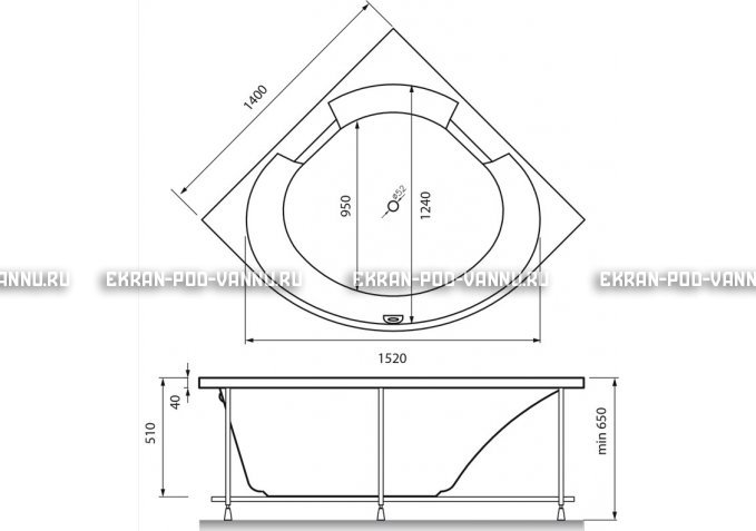 Акриловая ванна Vayer Boomerang 150x150 – купить по цене 59550 руб. в интернет-магазине в городе Самара картинка 5
