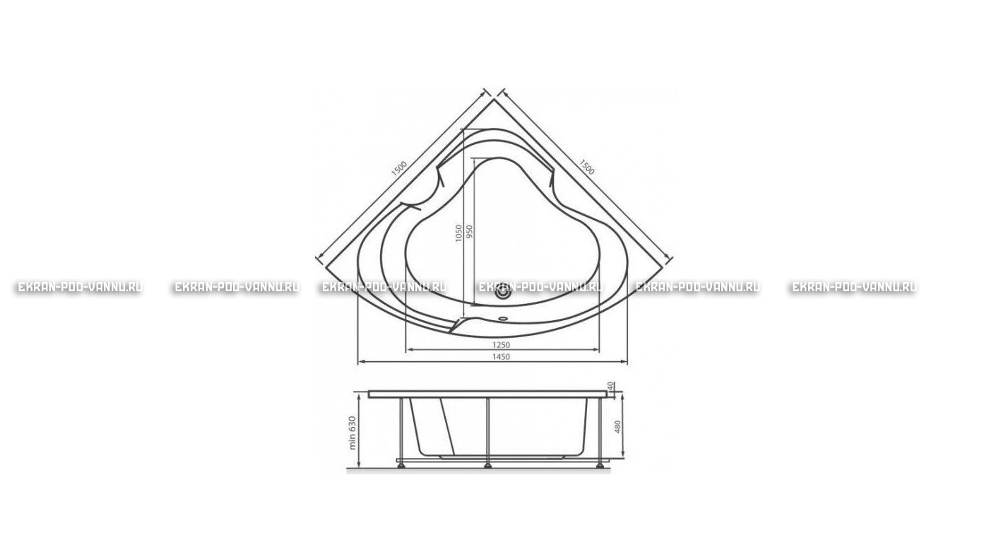 Акриловая ванна Vayer Kaliope 150x150 – купить по цене 42550 руб. в интернет-магазине в городе Самара картинка 16