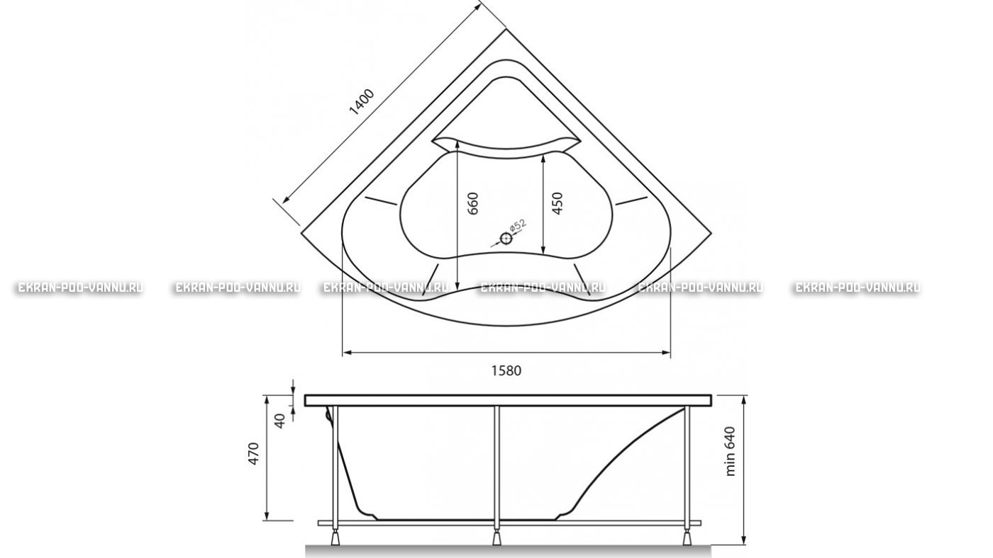 Акриловая ванна Vayer Persefona 140x140 – купить по цене 25230 руб. в интернет-магазине в городе Самара картинка 15