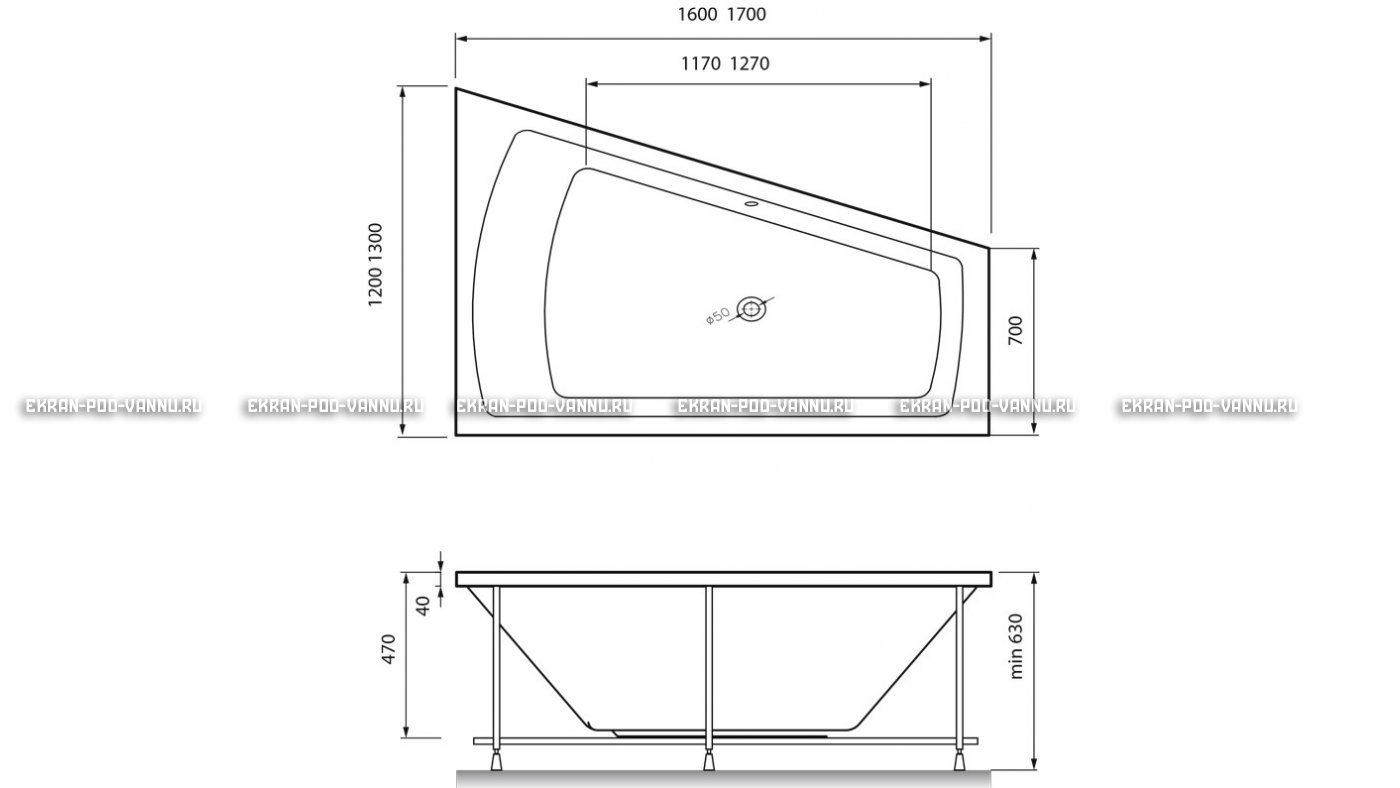 Акриловая ванна Vayer Trinitiy 170x130 – купить по цене 32590 руб. в интернет-магазине в городе Самара картинка 13