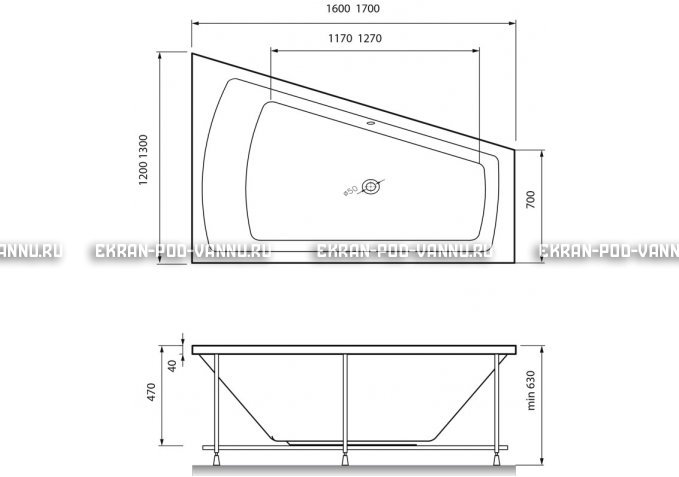 Акриловая ванна Vayer Trinitiy 170x130 – купить по цене 32590 руб. в интернет-магазине в городе Самара картинка 4